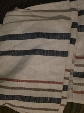 Striped Linen Curtains - Cream with Navy, Brown, Rust Stripes
